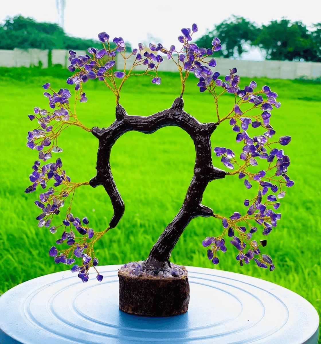 Rose quatz heart shape crystal tree